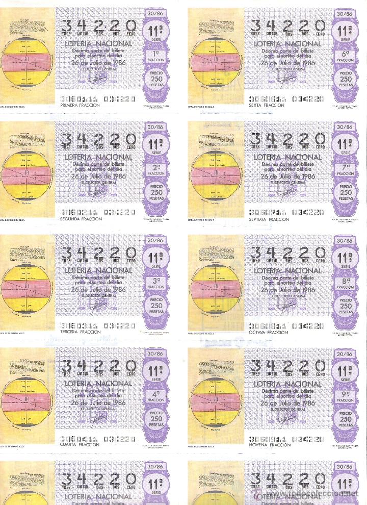 Lotaria Nacional: 1 BILLETE LOTERIA DEL SABADO -26 JULIO 1986 - 30/86 - ANTIGUO MAPA DE PEDRO DE AILLY