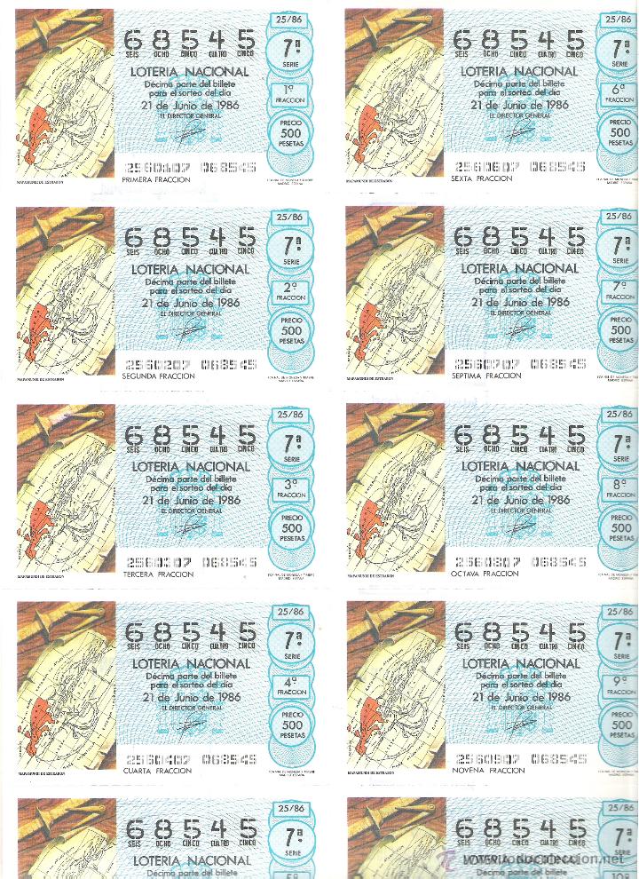 Lotaria Nacional: 1 BILLETE LOTERIA DEL SABADO - 21 JUNIO 1986 - 25/86 - ANTIGUO MAPA O MAPAMUNDI DE ESTRABON