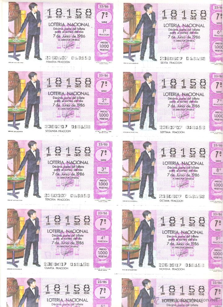 Lotaria Nacional: 1 BILLETE LOTERIA DEL SABADO - 7 JUNIO 1986 - 23/86 - NI&Ntilde;OS DEL COLEGIO DE SAN ILDEFONSO