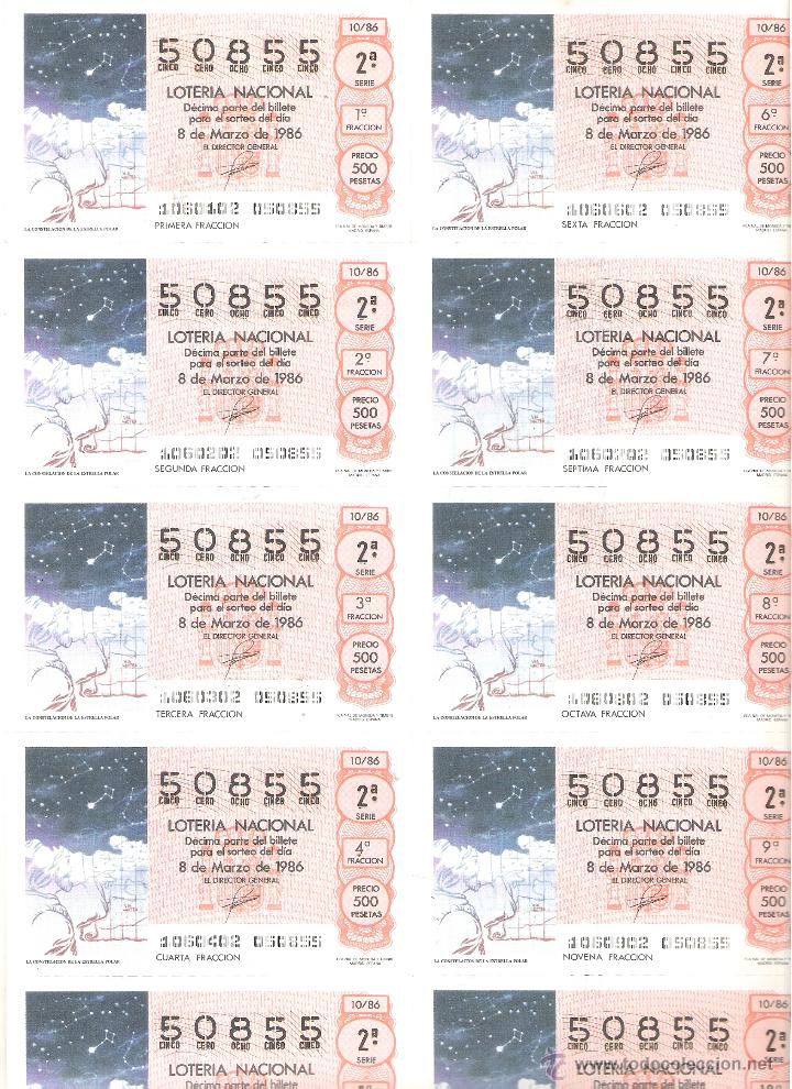 Lotaria Nacional: 1 BILLETE LOTERIA DEL SABADO - 8 MARZO 1986 - 10/86 - LA CONSTELACION DE LA ESTRELLA POLAR