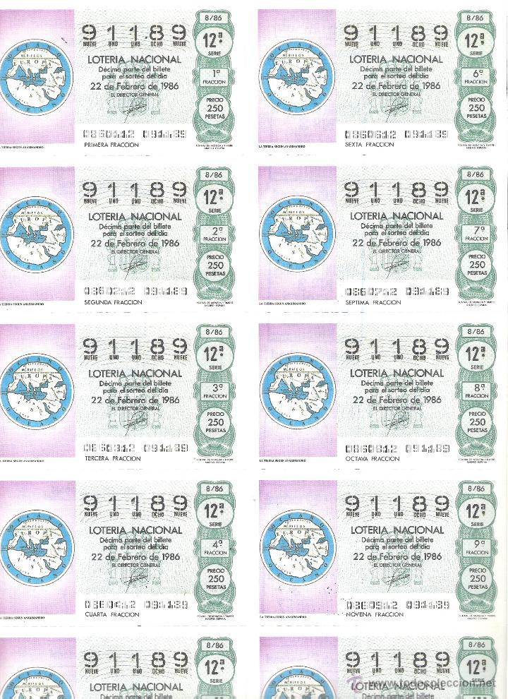 Lotaria Nacional: 1 BILLETE LOTERIA DEL SABADO - 22 MARZO 1986 - 8/86 - ANTIGUO MAPA DE LA TIERRA SEGUN ANAXIMANDRO