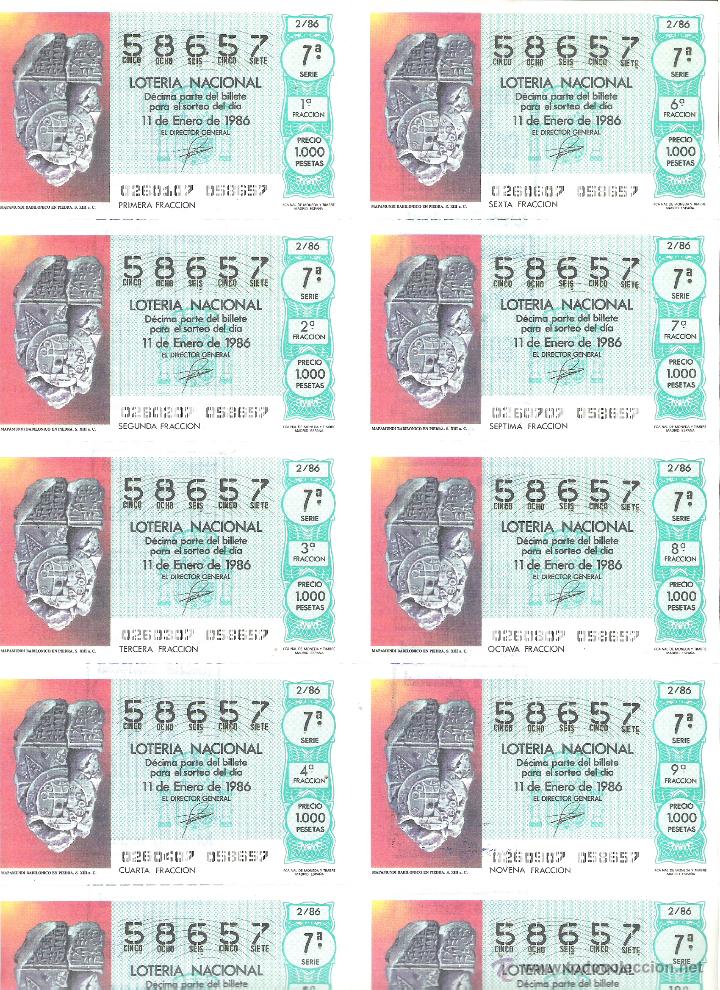 Lotaria Nacional: 1 BILLETE LOTERIA DEL SABADO - 11 ENERO 1986 - 2/86 - MAPAMUNDI BABILONICO EN PIEDRA.S XIII A.C