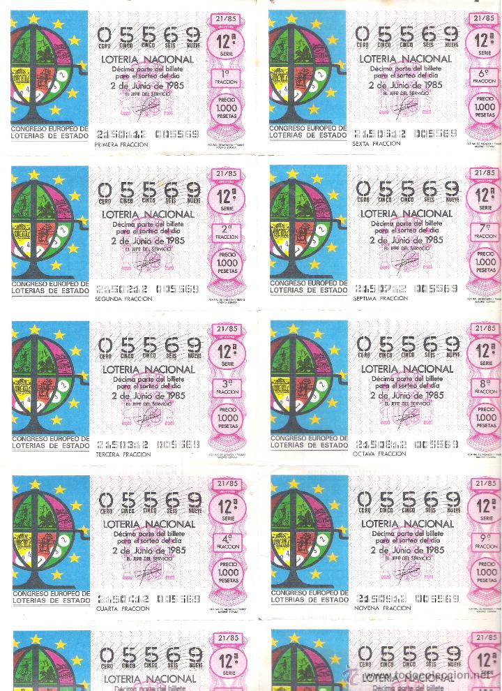 Lotaria Nacional: 1 BILLETE LOTERIA DEL SABADO - 2 JUNIO 1985 - 21/85 - CONGRESO EUROPEO DE LOTERIAS DE ESTADO