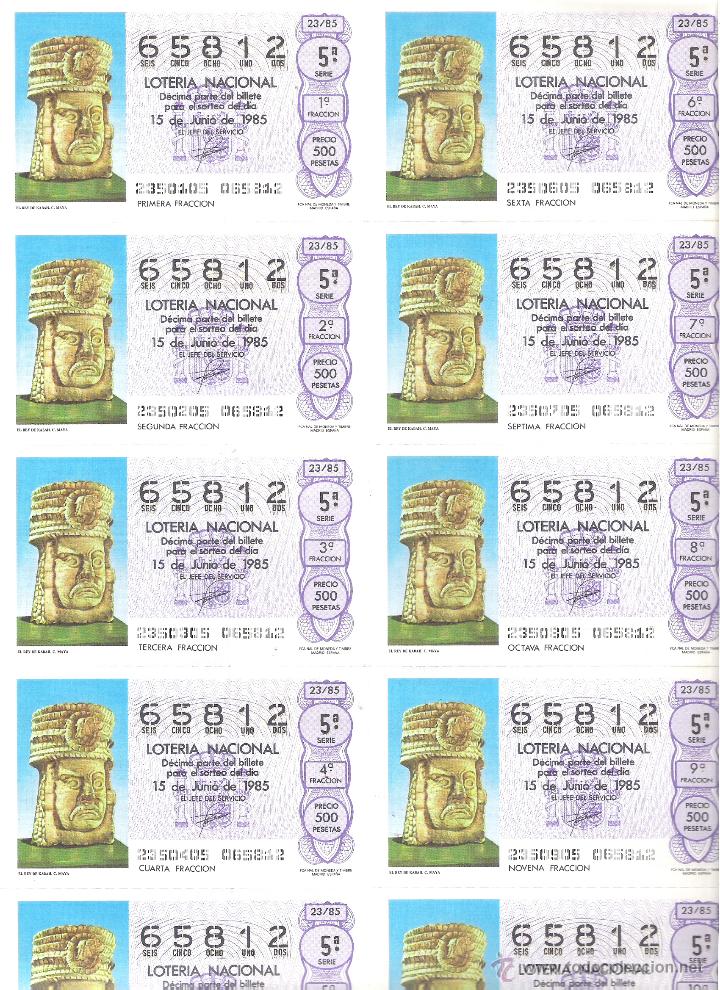 Lotaria Nacional: 1 BILLETE LOTERIA DEL SABADO - 15 JUNIO 1985 - 23/85 - EL REY DE KABAH ( CULTURA MAYA )