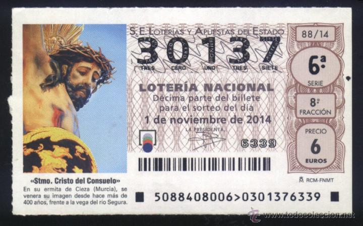 Loter&iacute;a nacional: MU-0462- D&Eacute;CIMO DE LOTERIA NACIONAL. SANTISIMO CRISTO DEL CONSUELO. CIEZA (MURCIA).