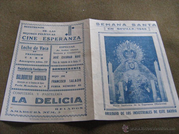 Loter&iacute;a Nacional: SEMANA SANTA SEVILLA - DIPTICO PUBLICITARIO 1946 INDUSTRIALES DEL BARRIO DE LA  MACARENA