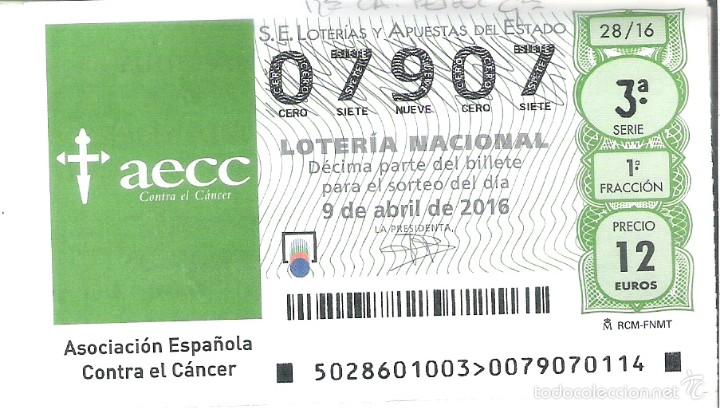 Nationale spanische Lotterie: 1 DECIMO LOTERIA DEL SABADO - 9 ABRIL 2016 - 28/16 - ASOCIACION ESPA&Ntilde;OLA CONTRA EL CANCER