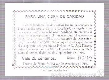 National Spanish Lottery: SORTEO-VALE PARA UNA OBRA DE CARIDAD. 1914