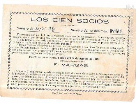 National Spanish Lottery: PUERTO SANTA MARIA. 1918. SORTEO DE SETENTA PESETAS.