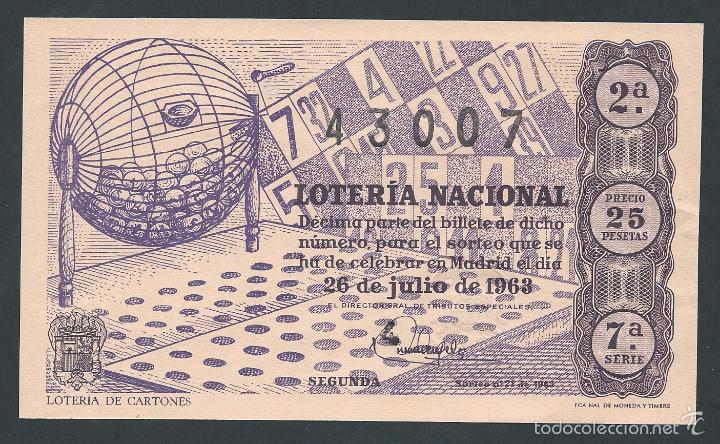 National Spanish Lottery: decimo loteria nacional 26 de julio a&ntilde;o 1963 sorteo n 21 loteria de cartones