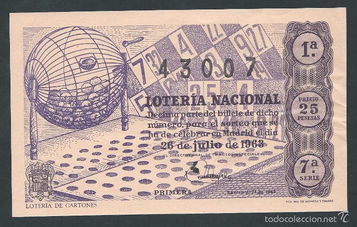 National Spanish Lottery: decimo loteria nacional 26 de julio a&ntilde;o 1963 sorteo n 21 loteria de cartones