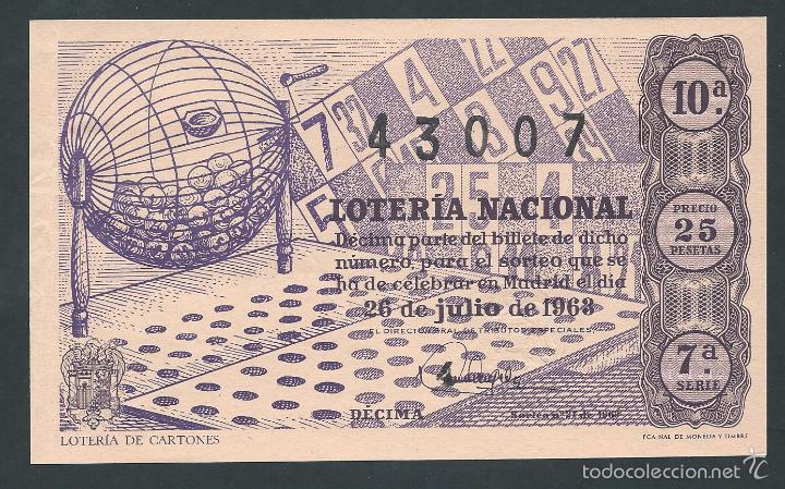 National Spanish Lottery: decimo loteria nacional 26 de julio a&ntilde;o 1963 sorteo n 21 loteria de cartones