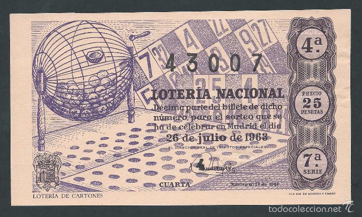 National Spanish Lottery: decimo loteria nacional 26 de julio a&ntilde;o 1963 sorteo n 21 loteria de cartones