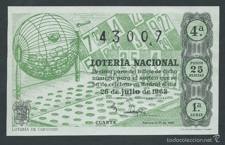 National Spanish Lottery: decimo loteria nacional 26 de julio a&ntilde;o 1963 sorteo n 21 loteria de cartones