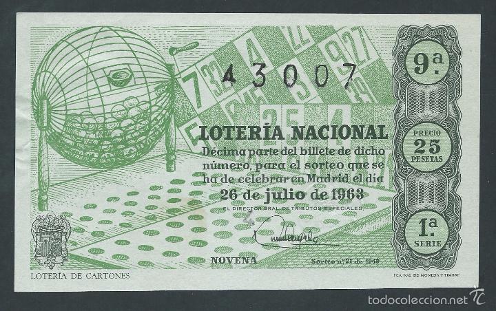National Spanish Lottery: decimo loteria nacional 26 de julio a&ntilde;o 1963 sorteo n 21 loteria de cartones