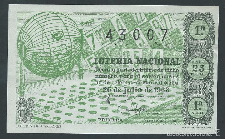 National Spanish Lottery: decimo loteria nacional 26 de julio a&ntilde;o 1963 sorteo n 21 loteria de cartones