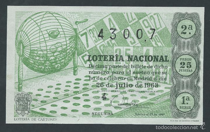 National Spanish Lottery: decimo loteria nacional 26 de julio a&ntilde;o 1963 sorteo n 21 loteria de cartones