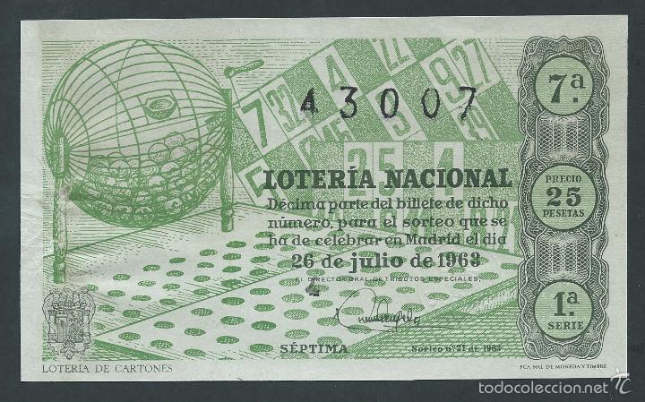 National Spanish Lottery: decimo loteria nacional 26 de julio a&ntilde;o 1963 sorteo n 21 loteria de cartones