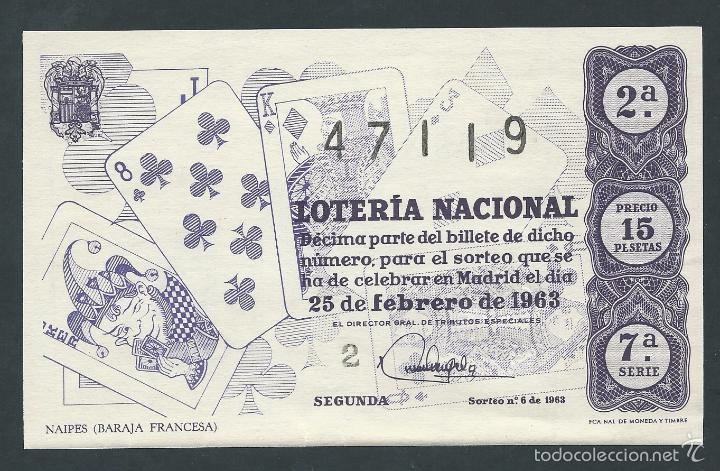 National Spanish Lottery: decimo loteria nacional 25 de febrero a&ntilde;o 1963 sorteo n 6 naipes (baraja francesa)