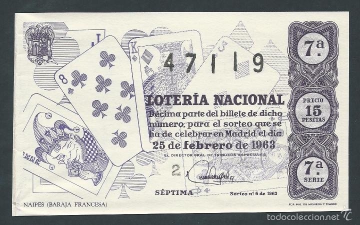 National Spanish Lottery: decimo loteria nacional 25 de febrero a&ntilde;o 1963 sorteo n 6 naipes (baraja francesa)