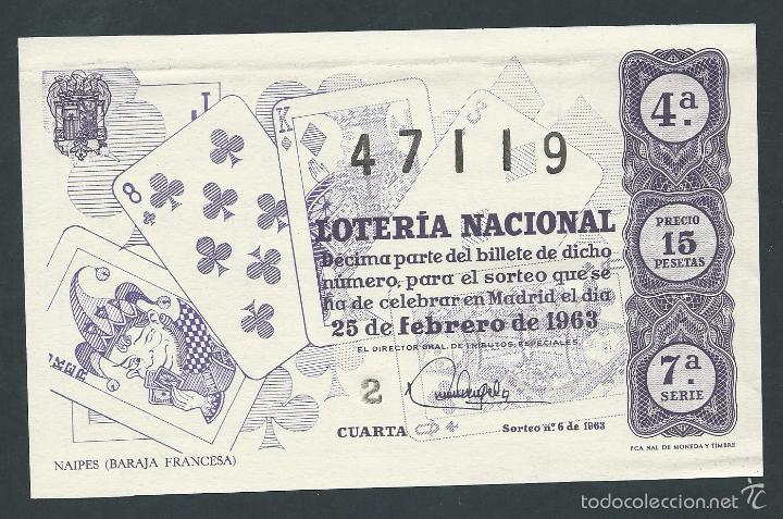 National Spanish Lottery: decimo loteria nacional 25 de febrero a&ntilde;o 1963 sorteo n 6 naipes (baraja francesa)
