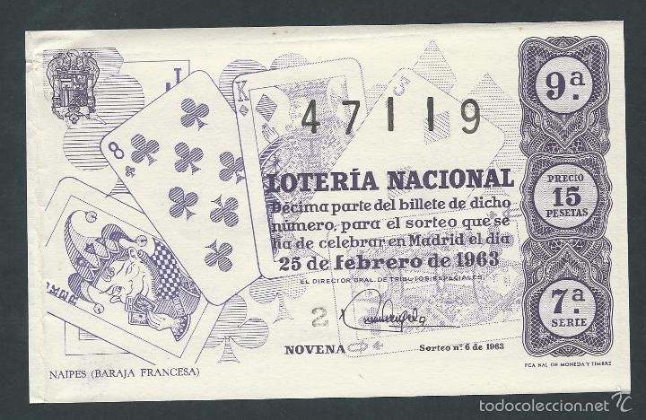 National Spanish Lottery: decimo loteria nacional 25 de febrero a&ntilde;o 1963 sorteo n 6 naipes (baraja francesa)