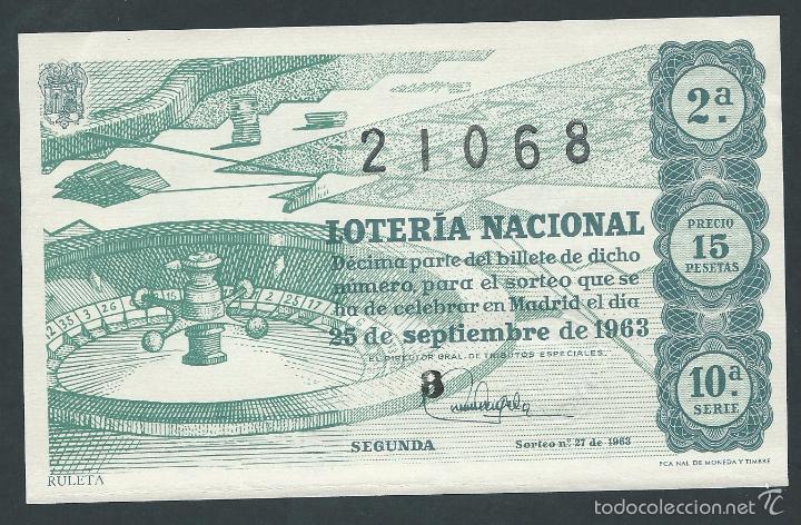 National Spanish Lottery: decimo loteria nacional 25 de septiembre a&ntilde;o 1963 sorteo n 27 ruleta