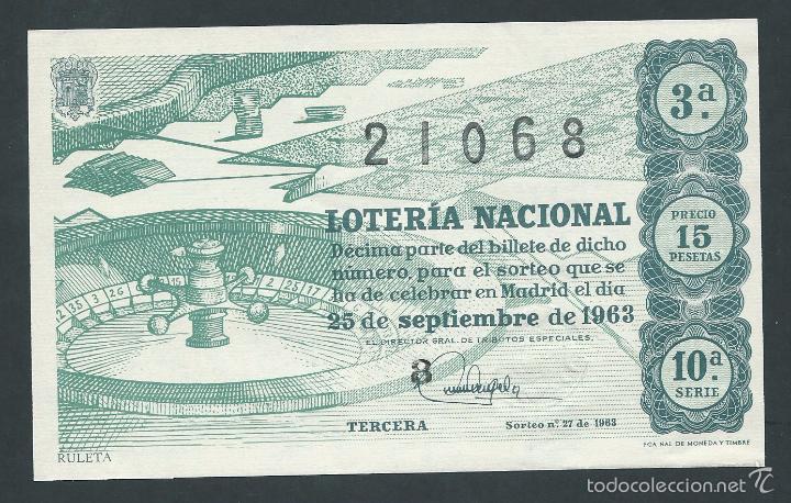 National Spanish Lottery: decimo loteria nacional 25 de septiembre a&ntilde;o 1963 sorteo n 27 ruleta