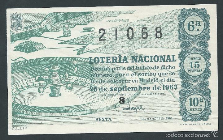 National Spanish Lottery: decimo loteria nacional 25 de septiembre a&ntilde;o 1963 sorteo n 27 ruleta