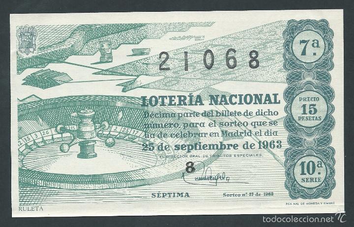 National Spanish Lottery: decimo loteria nacional 25 de septiembre a&ntilde;o 1963 sorteo n 27 ruleta