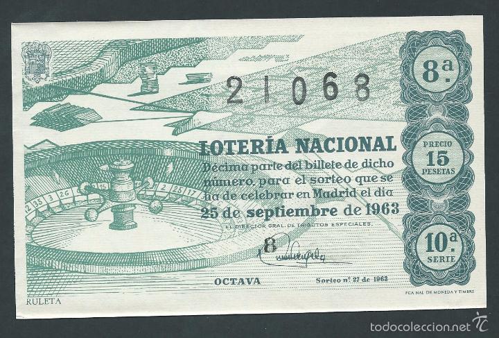 National Spanish Lottery: decimo loteria nacional 25 de septiembre a&ntilde;o 1963 sorteo n 27 ruleta