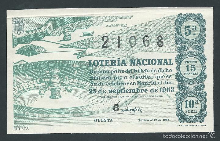 National Spanish Lottery: decimo loteria nacional 25 de septiembre a&ntilde;o 1963 sorteo n 27 ruleta