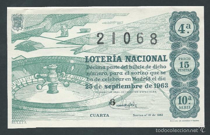National Spanish Lottery: decimo loteria nacional 25 de septiembre a&ntilde;o 1963 sorteo n 27 ruleta