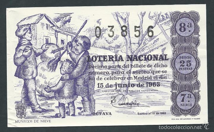 National Spanish Lottery: decimo loteria nacional 15 de junio a&ntilde;o 1963 sorteo 17 mu&ntilde;ecos de nieve