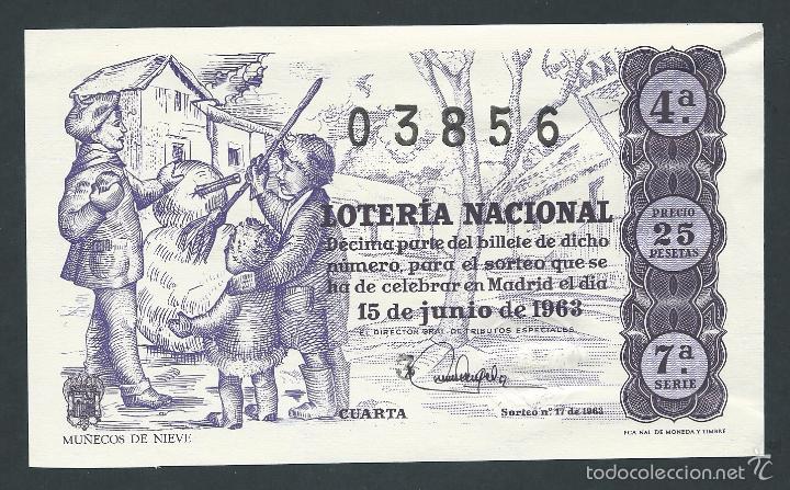 National Spanish Lottery: decimo loteria nacional 15 de junio a&ntilde;o 1963 sorteo 17 mu&ntilde;ecos de nieve