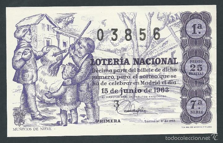 National Spanish Lottery: decimo loteria nacional 15 de junio a&ntilde;o 1963 sorteo 17 mu&ntilde;ecos de nieve