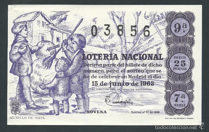 National Spanish Lottery: decimo loteria nacional 15 de junio a&ntilde;o 1963 sorteo 17 mu&ntilde;ecos de nieve