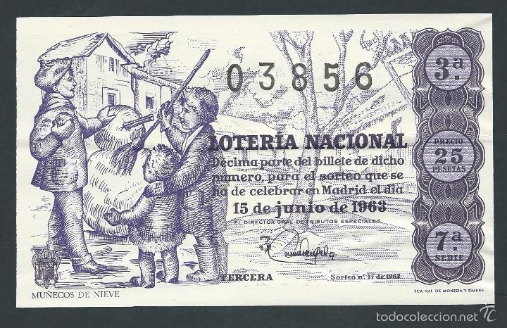National Spanish Lottery: decimo loteria nacional 15 de junio a&ntilde;o 1963 sorteo 17 mu&ntilde;ecos de nieve