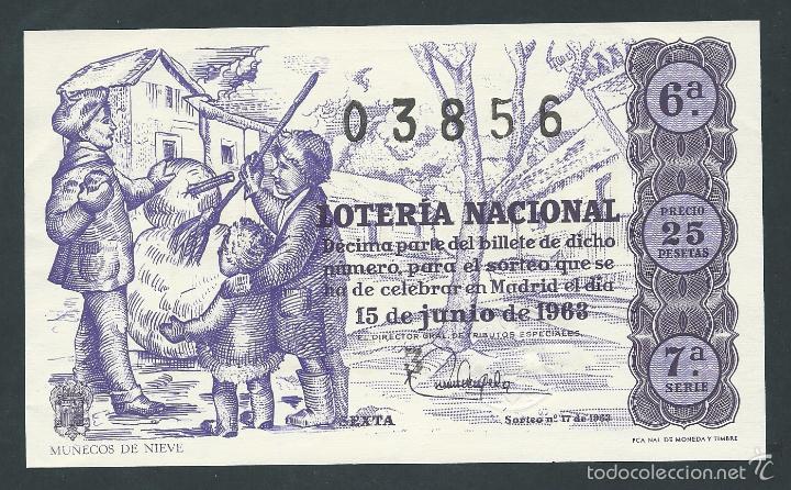National Spanish Lottery: decimo loteria nacional 15 de junio a&ntilde;o 1963 sorteo 17 mu&ntilde;ecos de nieve
