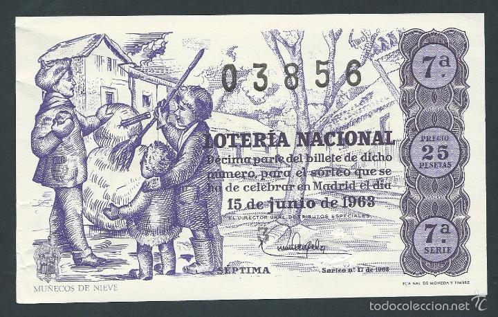 National Spanish Lottery: decimo loteria nacional 15 de junio a&ntilde;o 1963 sorteo 17 mu&ntilde;ecos de nieve