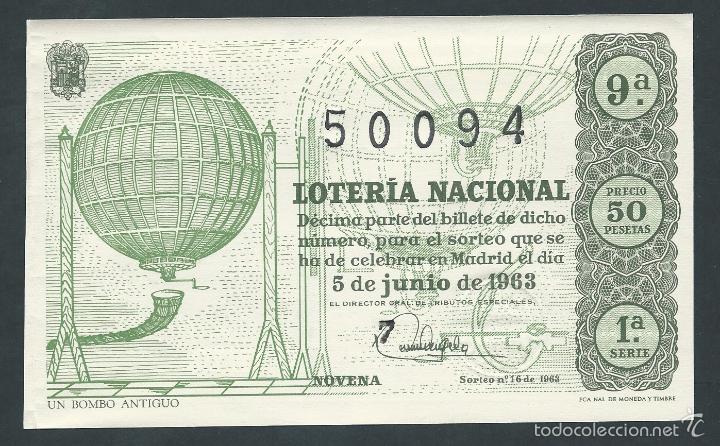 National Spanish Lottery: decimo loteria nacional 5 de junio a&ntilde;o 1963 sorteo 16 un bombo antiguo