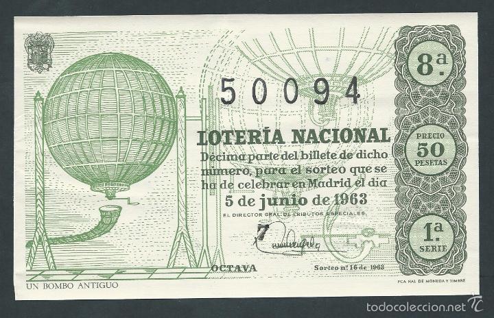 National Spanish Lottery: decimo loteria nacional 5 de junio a&ntilde;o 1963 sorteo 16 un bombo antiguo