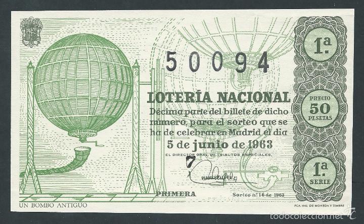 National Spanish Lottery: decimo loteria nacional 5 de junio a&ntilde;o 1963 sorteo 16 un bombo antiguo