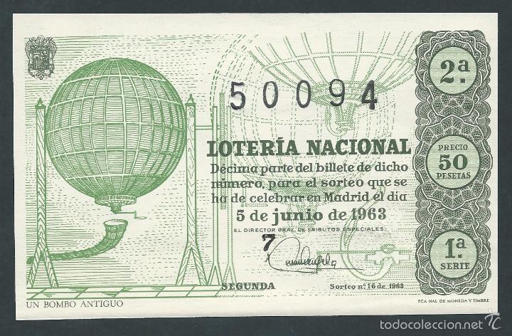 National Spanish Lottery: decimo loteria nacional 5 de junio a&ntilde;o 1963 sorteo 16 un bombo antiguo