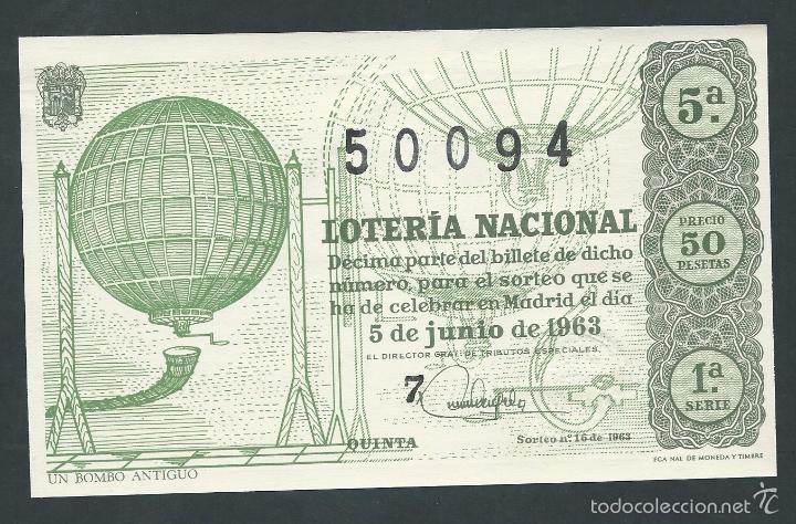 National Spanish Lottery: decimo loteria nacional 5 de junio a&ntilde;o 1963 sorteo 16 un bombo antiguo