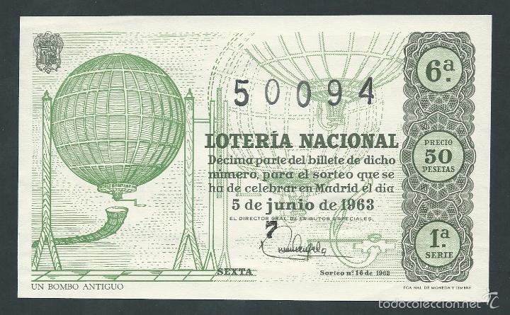 National Spanish Lottery: decimo loteria nacional 5 de junio a&ntilde;o 1963 sorteo 16 un bombo antiguo