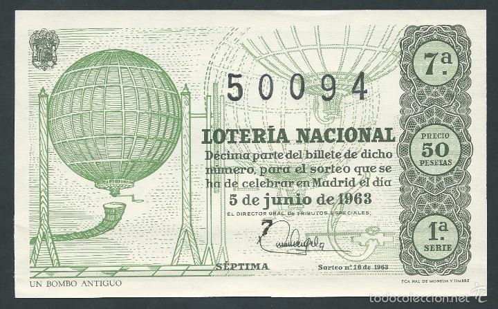 National Spanish Lottery: decimo loteria nacional 5 de junio a&ntilde;o 1963 sorteo 16 un bombo antiguo