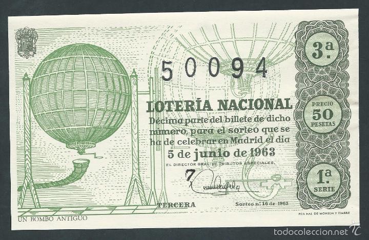 National Spanish Lottery: decimo loteria nacional 5 de junio a&ntilde;o 1963 sorteo 16 un bombo antiguo