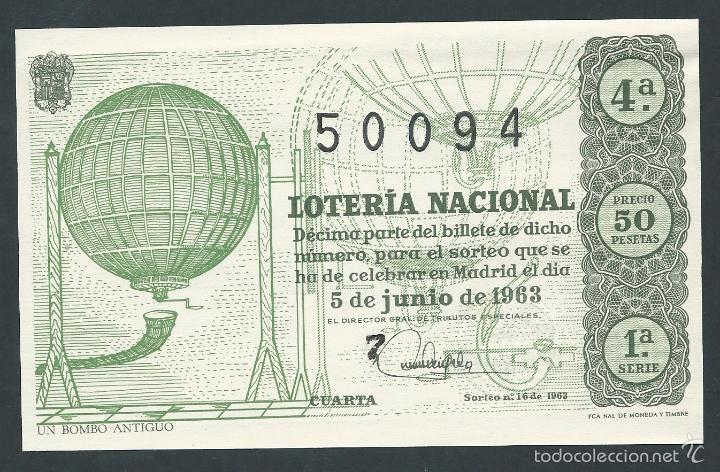 National Spanish Lottery: decimo loteria nacional 5 de junio a&ntilde;o 1963 sorteo 16 un bombo antiguo