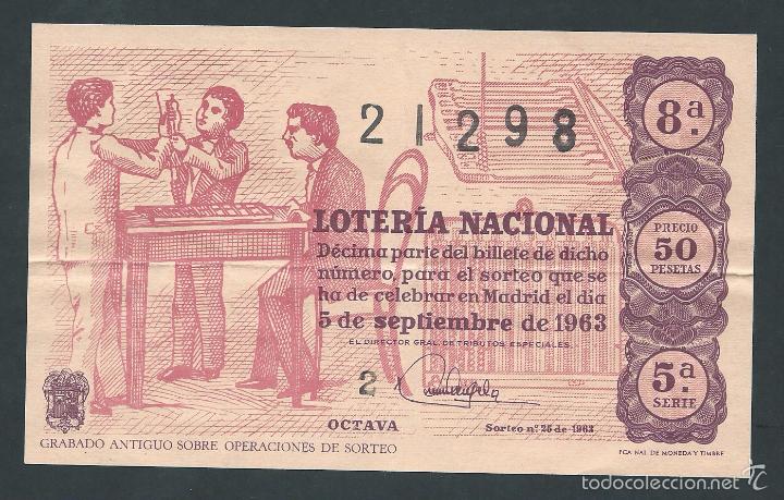 Nationale spanische Lotterie: decimo loteria nacional 5 de septiembre a&ntilde;o 1963 sorteo n 25 grabado antiguo sobre operaciones